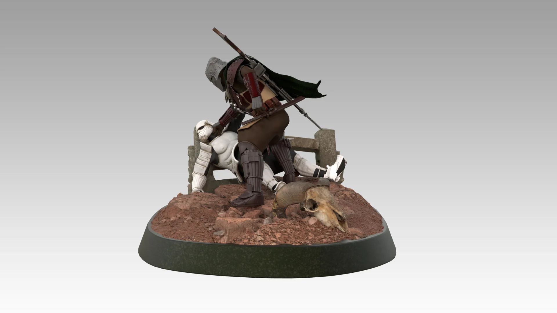 Mandalorian Samurai Statue STL - Image 3